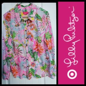 Lilly Pulitzer Collared Floral Long Sleeve button up Top XXL